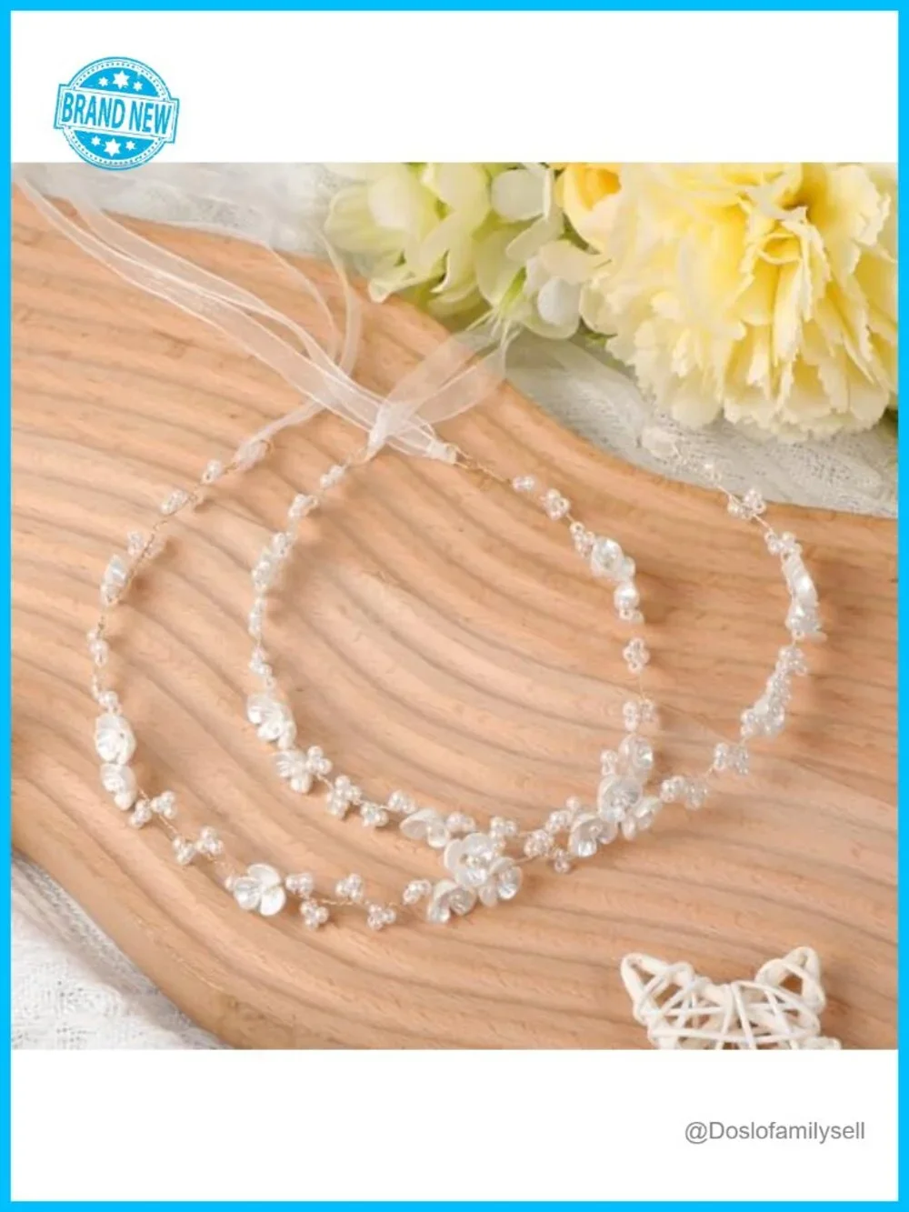 2 Pc Handmade Pearl Crystal Flower Crown Headband Adjustable Wedding Hair